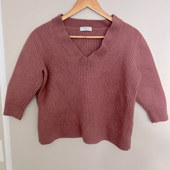 NWOT Aritzia Babaton Roger V-Neck 100% Merino Wool Oversized Pink/Mauve … - Picture 2 of 12